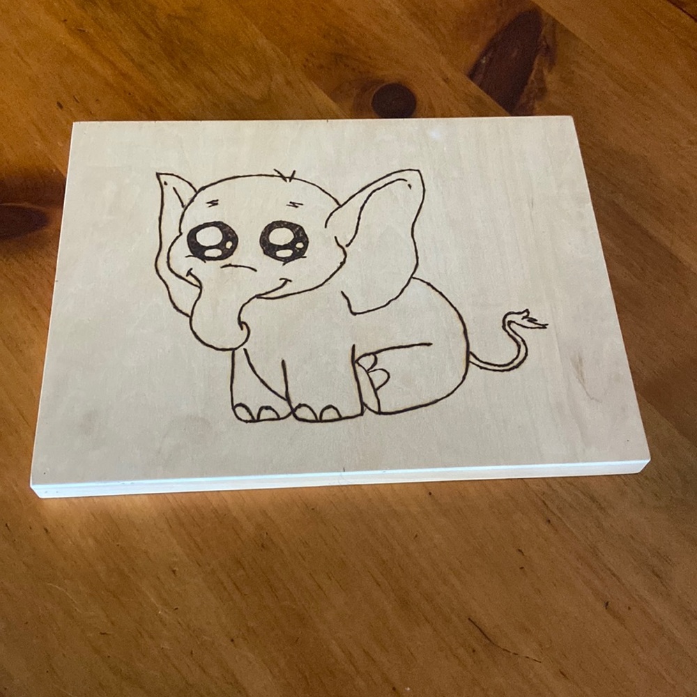12” x 9” Wood burned elephant picture